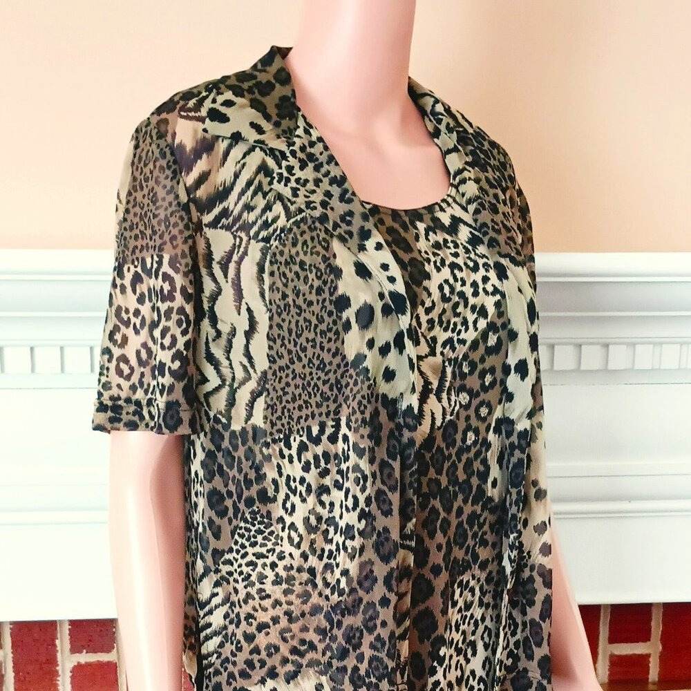 Women's Maxi Dress & Jacket 12P Sheer Animal Print Button Up Jacket, Side Slits